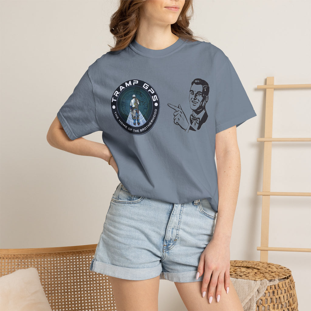 Tramp GPS Retro Patch T‑Shirt — Vintage Adventure Graphic Tee