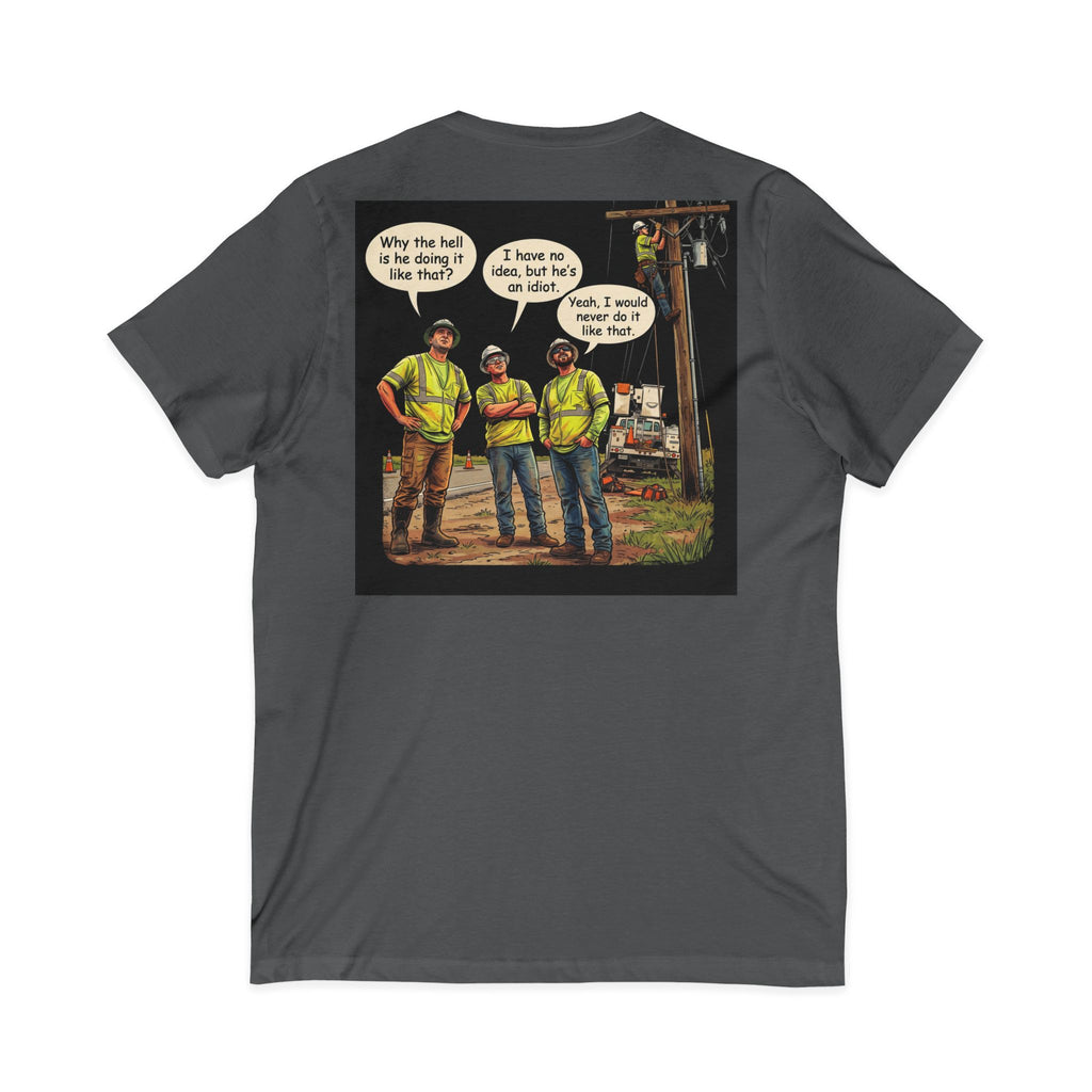 Funny Construction Worker Cartoon V-Neck T-Shirt