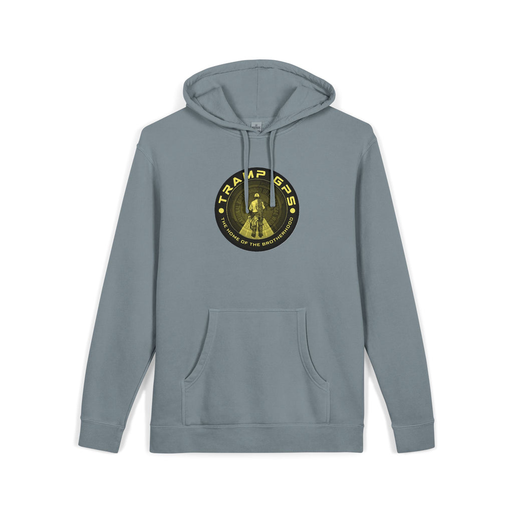 Tramp GPS Hoodie — Vintage Outdoor Badge Pullover
