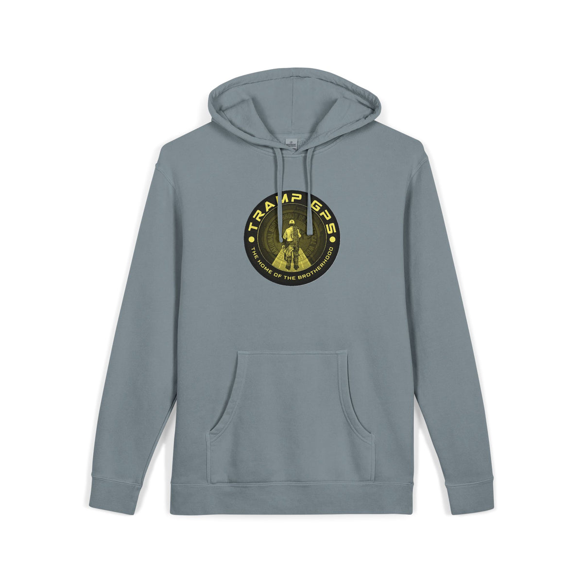 Tramp GPS Hoodie — Vintage Outdoor Badge Pullover