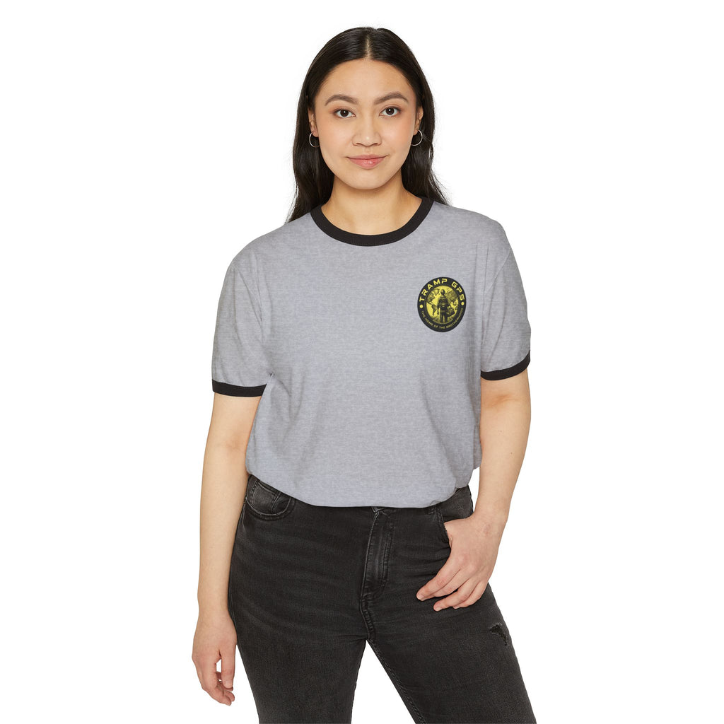 Tramp GPS Logo Ringer T-Shirt — 'Home of the Brotherhood' Retro Adventure Tee