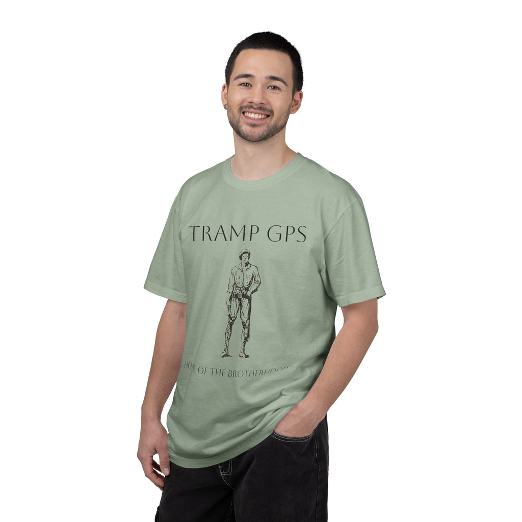 Tramp GPS Vintage Explorer T‑Shirt — "Tramp GPS: Home of the Broken Brigade"