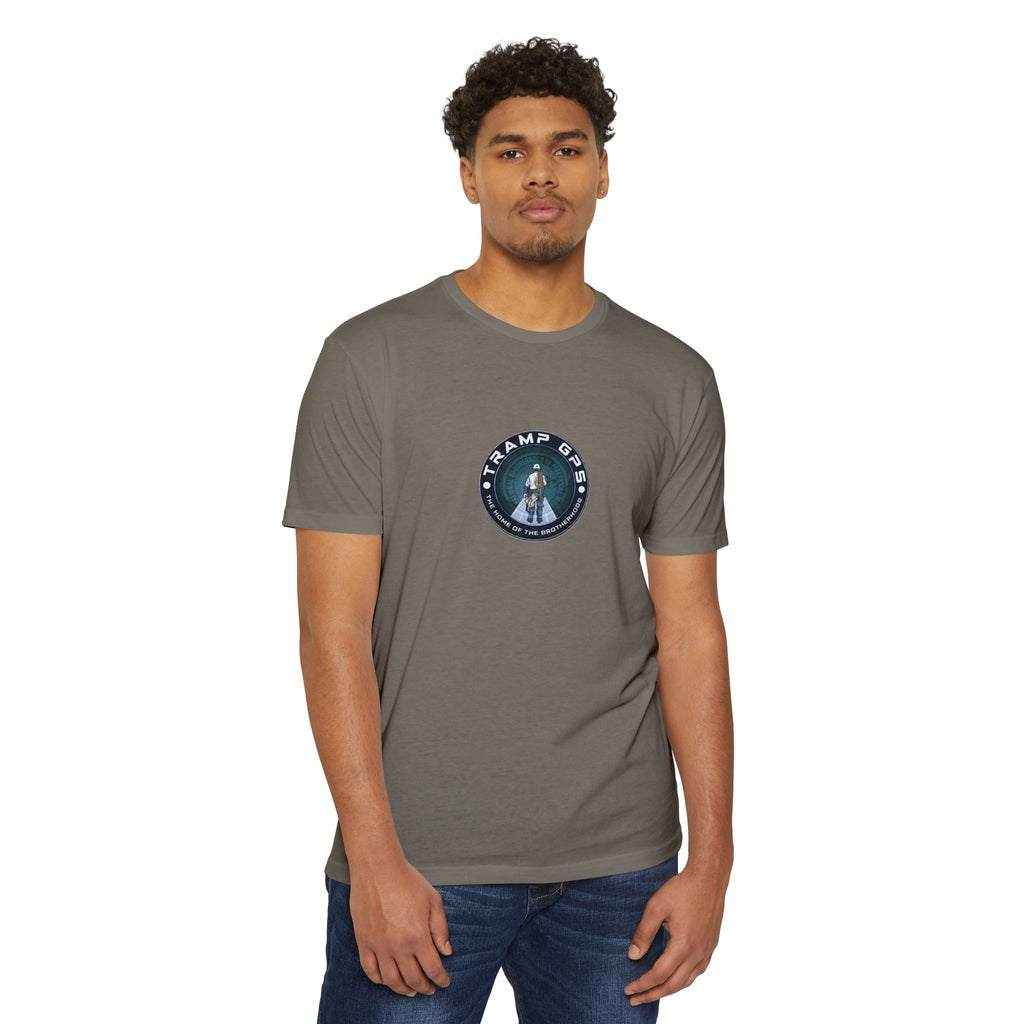 Tramp GPS Graphic T-Shirt — Retro Explorer Patch Design