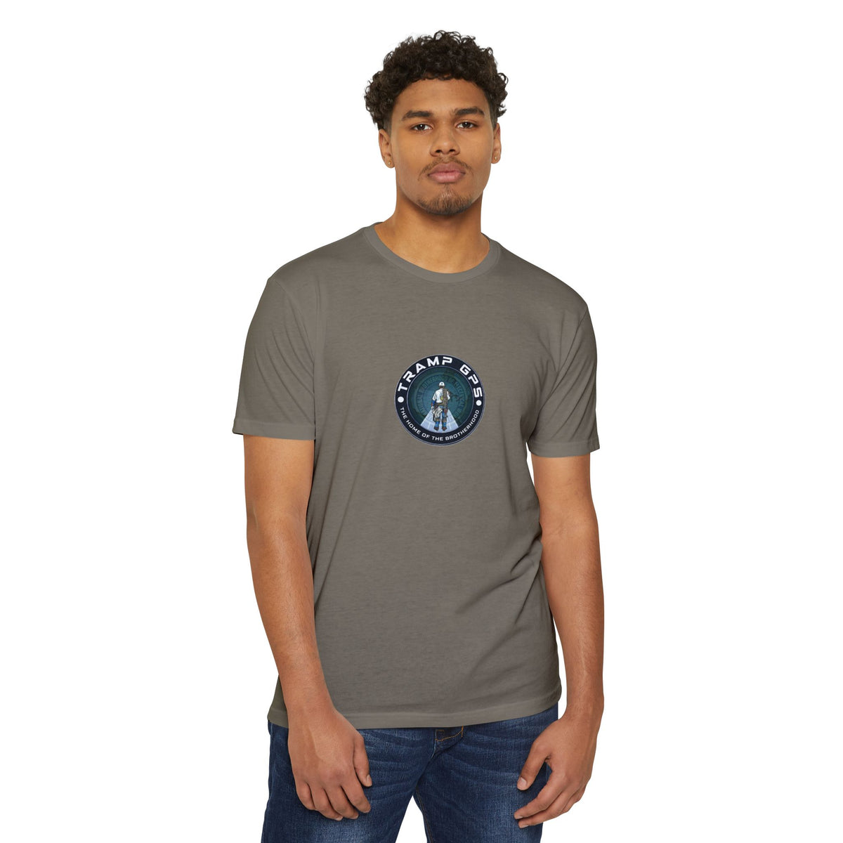 Tramp GPS Graphic T-Shirt — Retro Explorer Patch Design