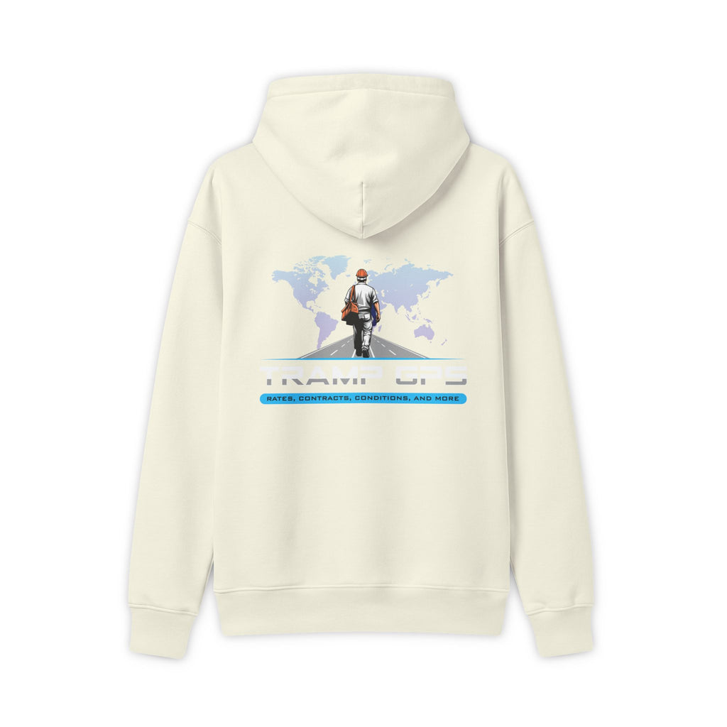 Travel GPS Hoodie — Explorer Logo Pullover with World Map Back Graphic