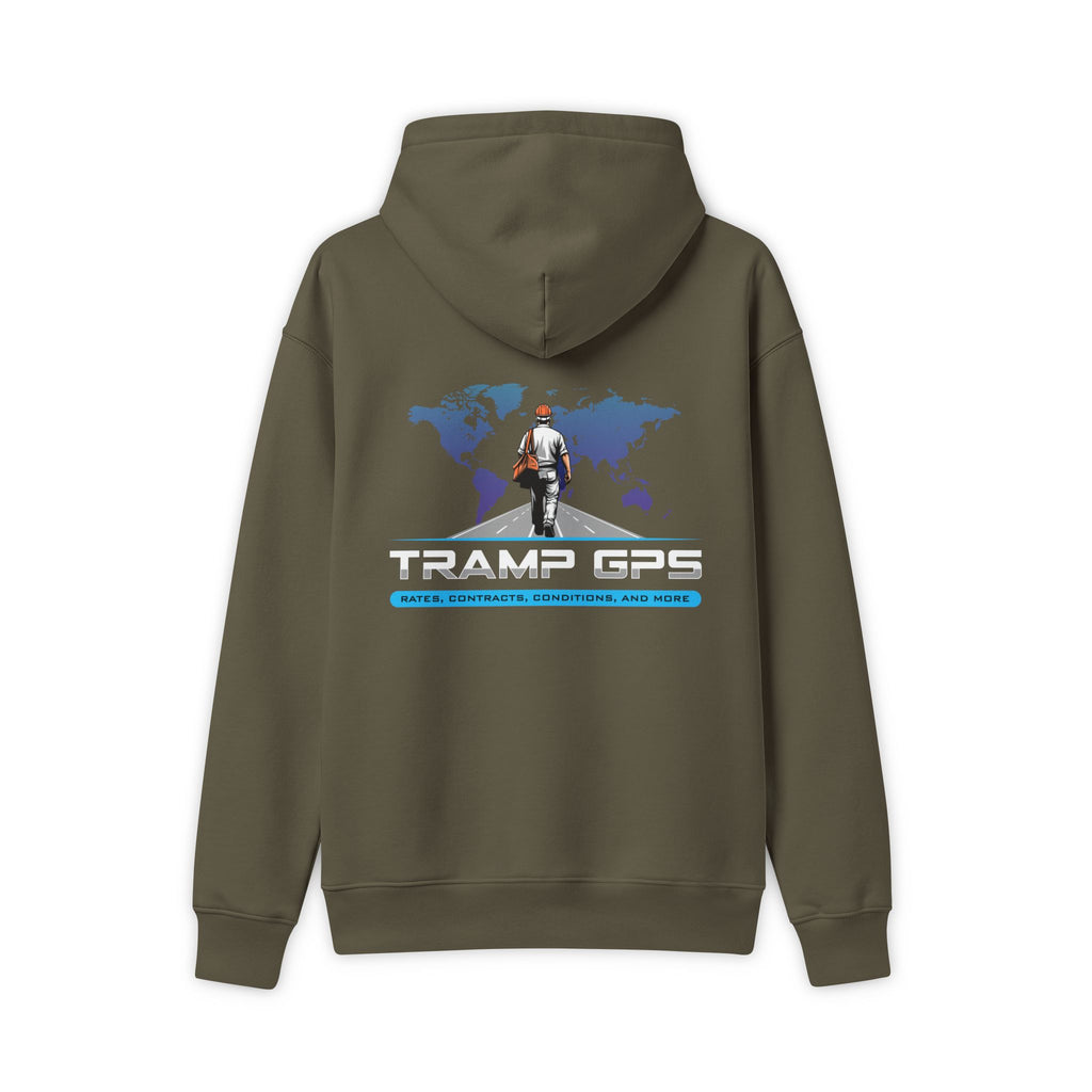 Travel GPS Hoodie — Explorer Logo Pullover with World Map Back Graphic
