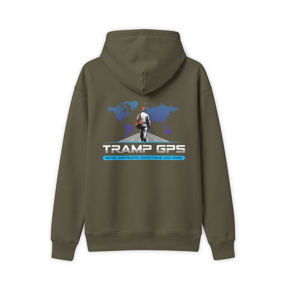 Travel GPS Hoodie — Explorer Logo Pullover with World Map Back Graphic