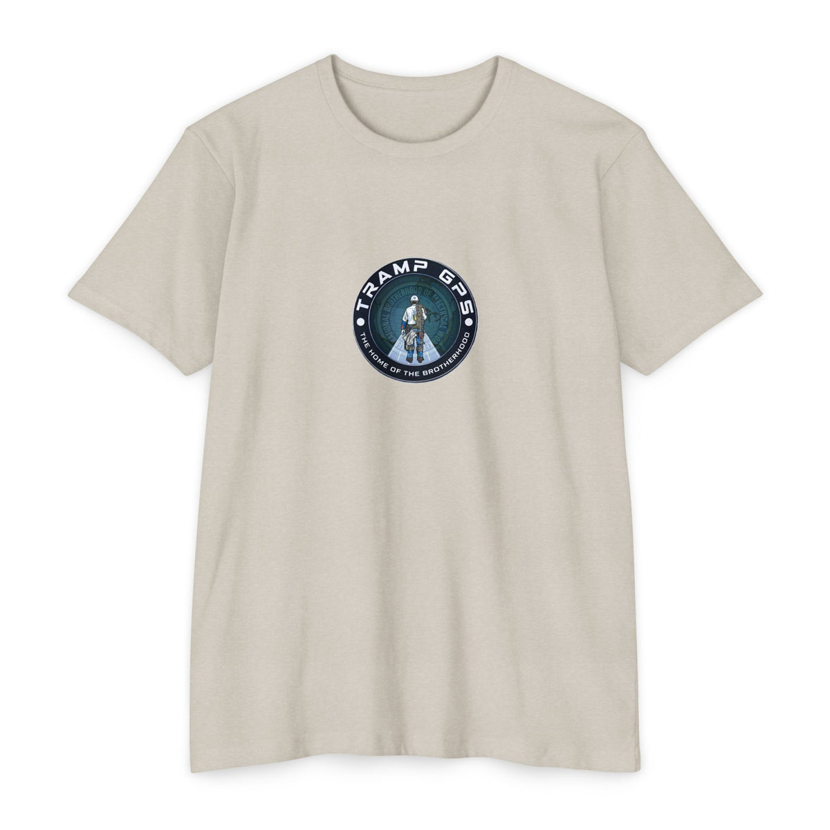 Tramp GPS Graphic T-Shirt — Retro Explorer Patch Design
