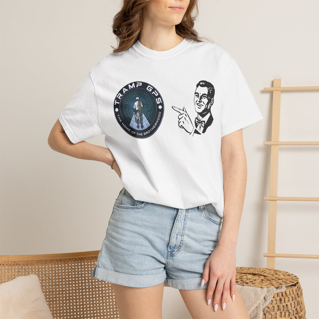 Tramp GPS Retro Patch T‑Shirt — Vintage Adventure Graphic Tee