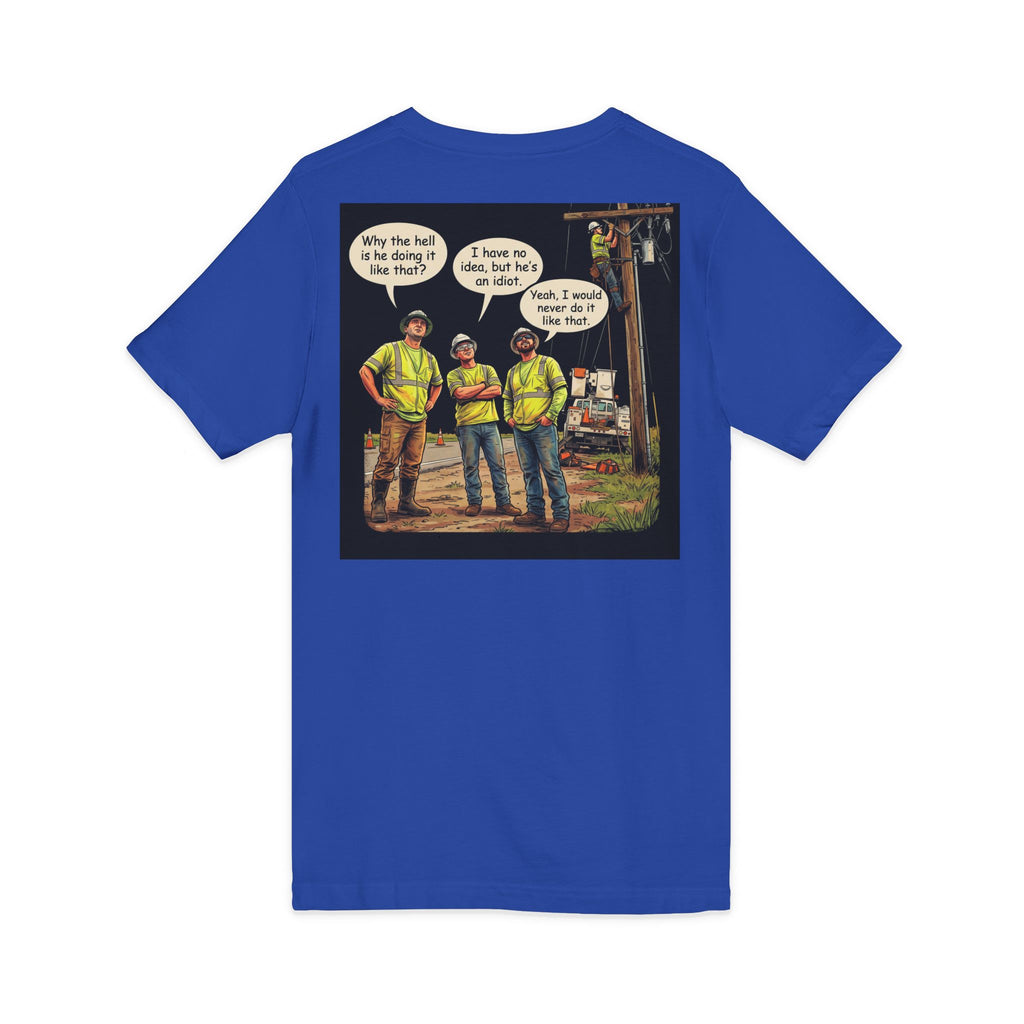 Funny Construction Worker Cartoon V-Neck T-Shirt