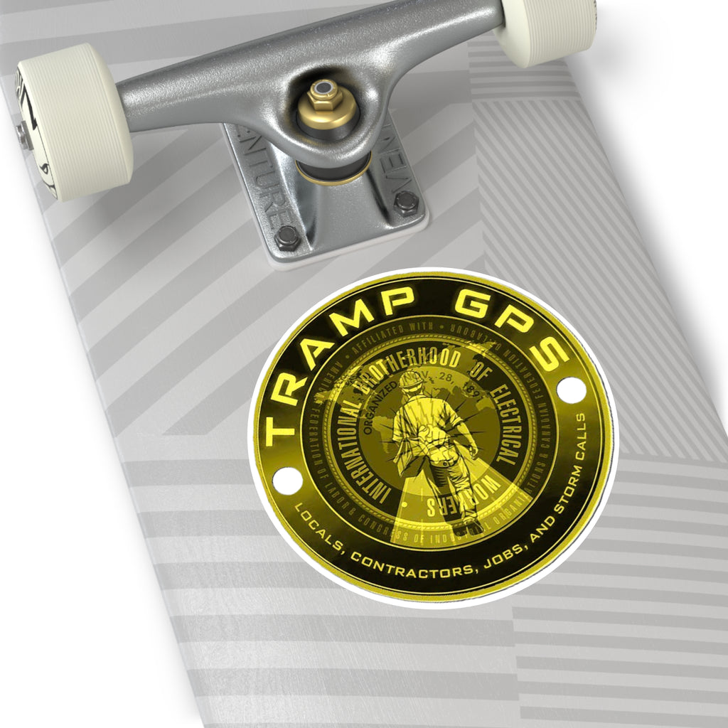 Tramp GPS Round Vinyl Sticker — Electrician Brotherhood Logo, Durable Weatherproof Decal