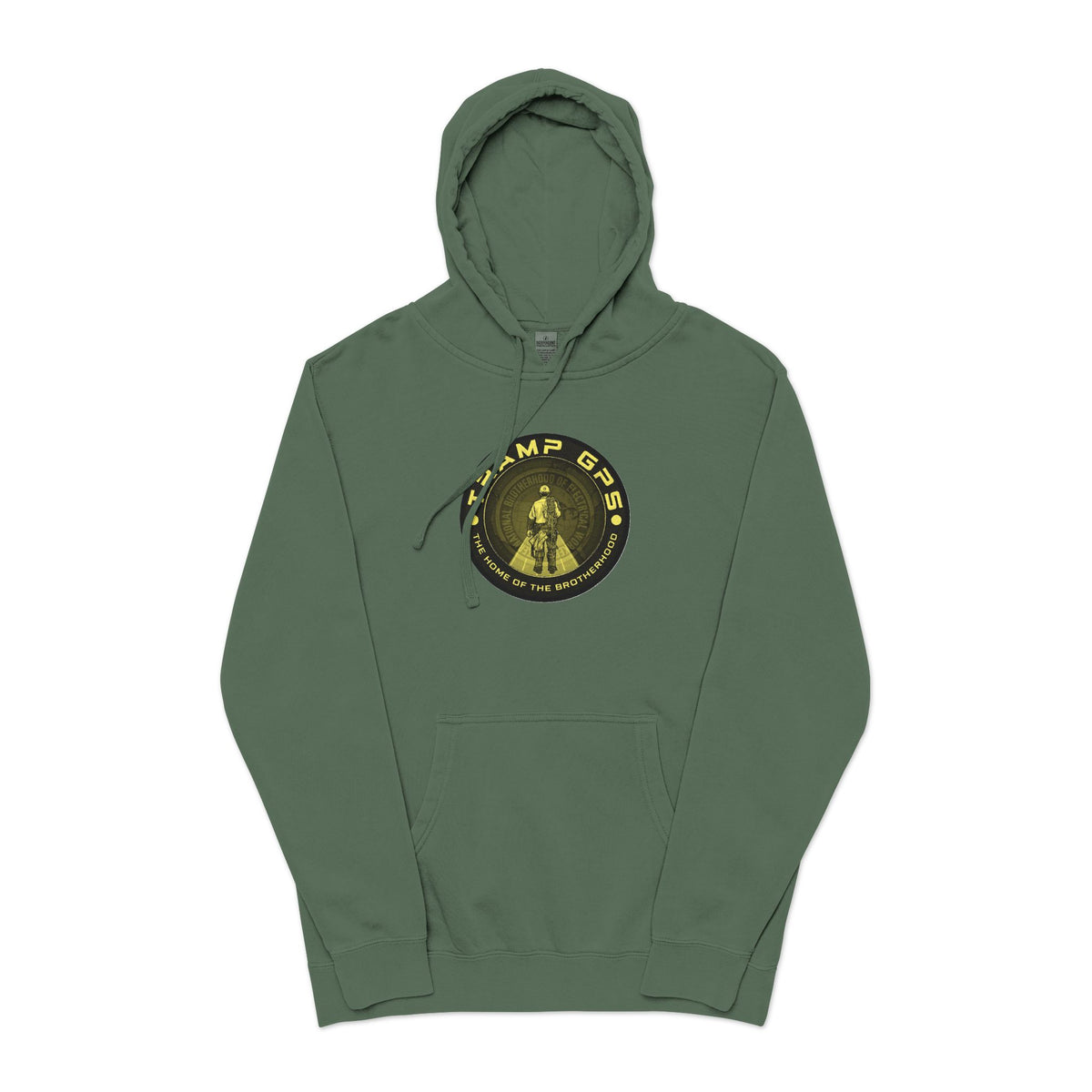 Tramp GPS Hoodie — Vintage Outdoor Badge Pullover
