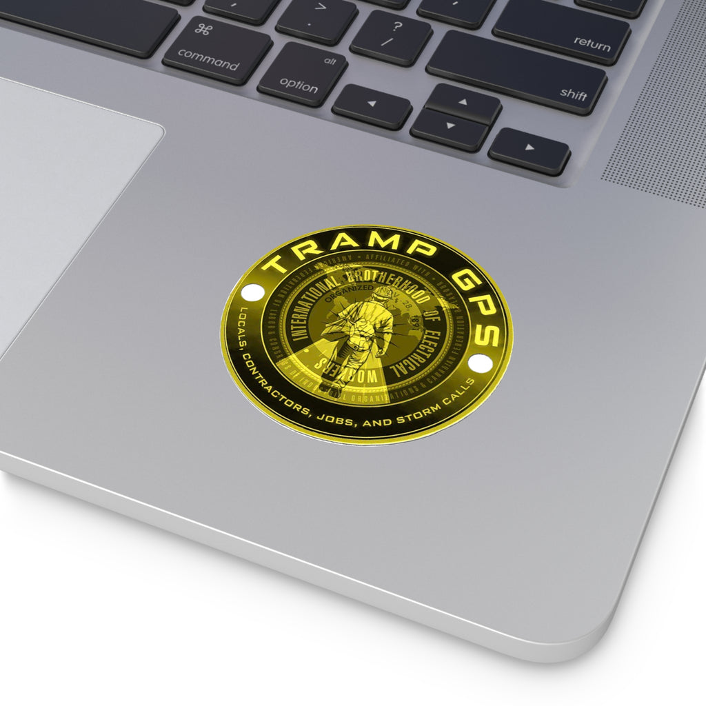Tramp GPS Round Vinyl Sticker — Electrician Brotherhood Logo, Durable Weatherproof Decal