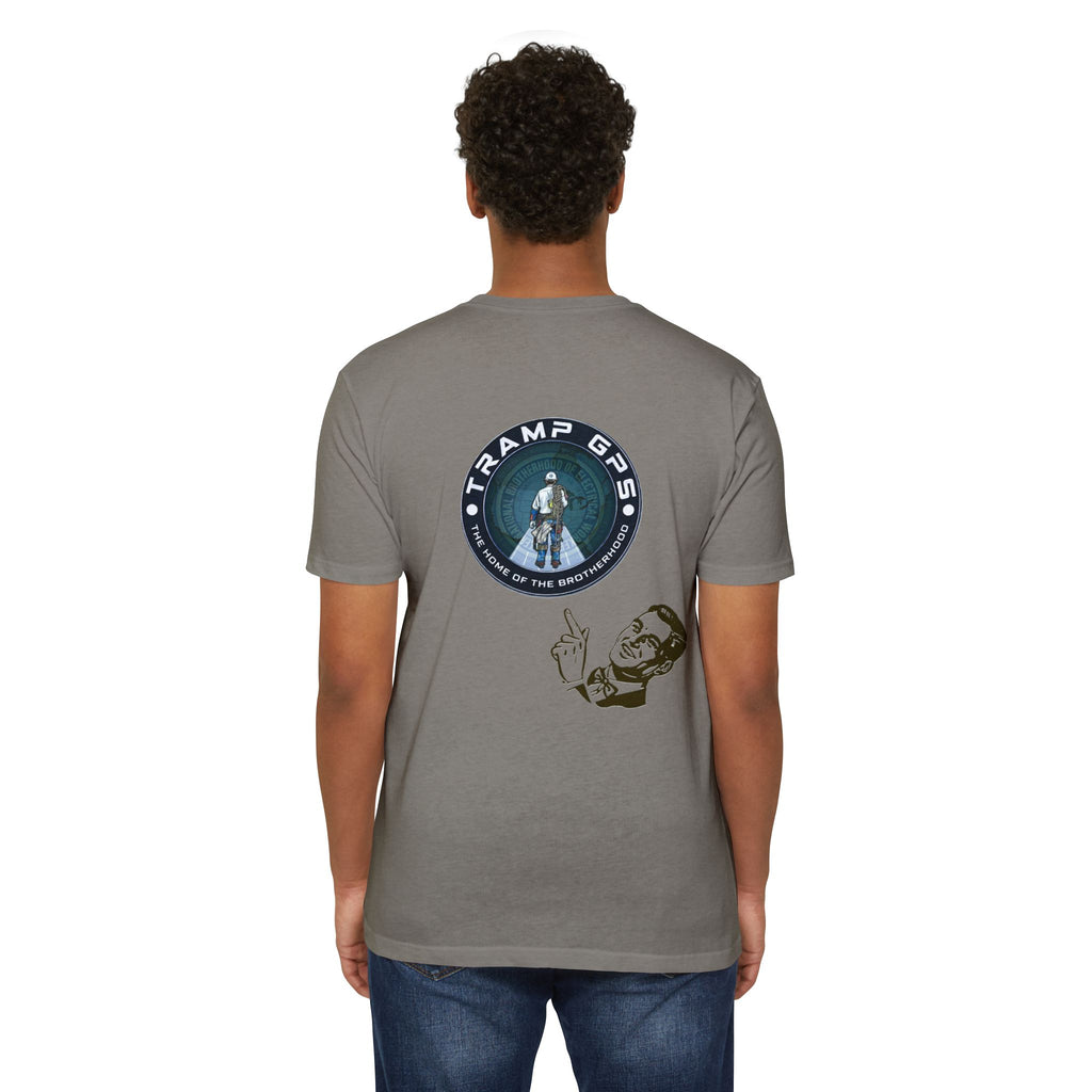 Tramp GPS Graphic T-Shirt — Retro Explorer Patch Design
