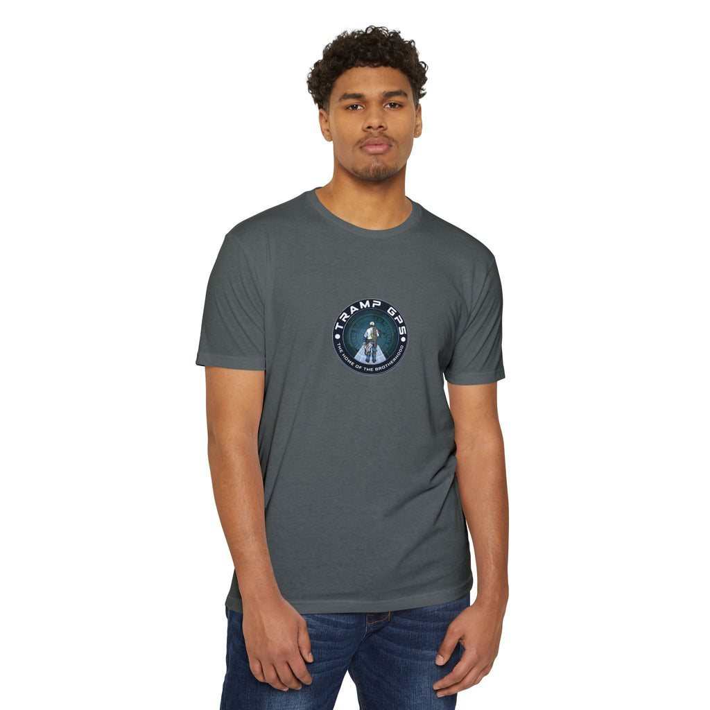 Tramp GPS Graphic T-Shirt — Retro Explorer Patch Design