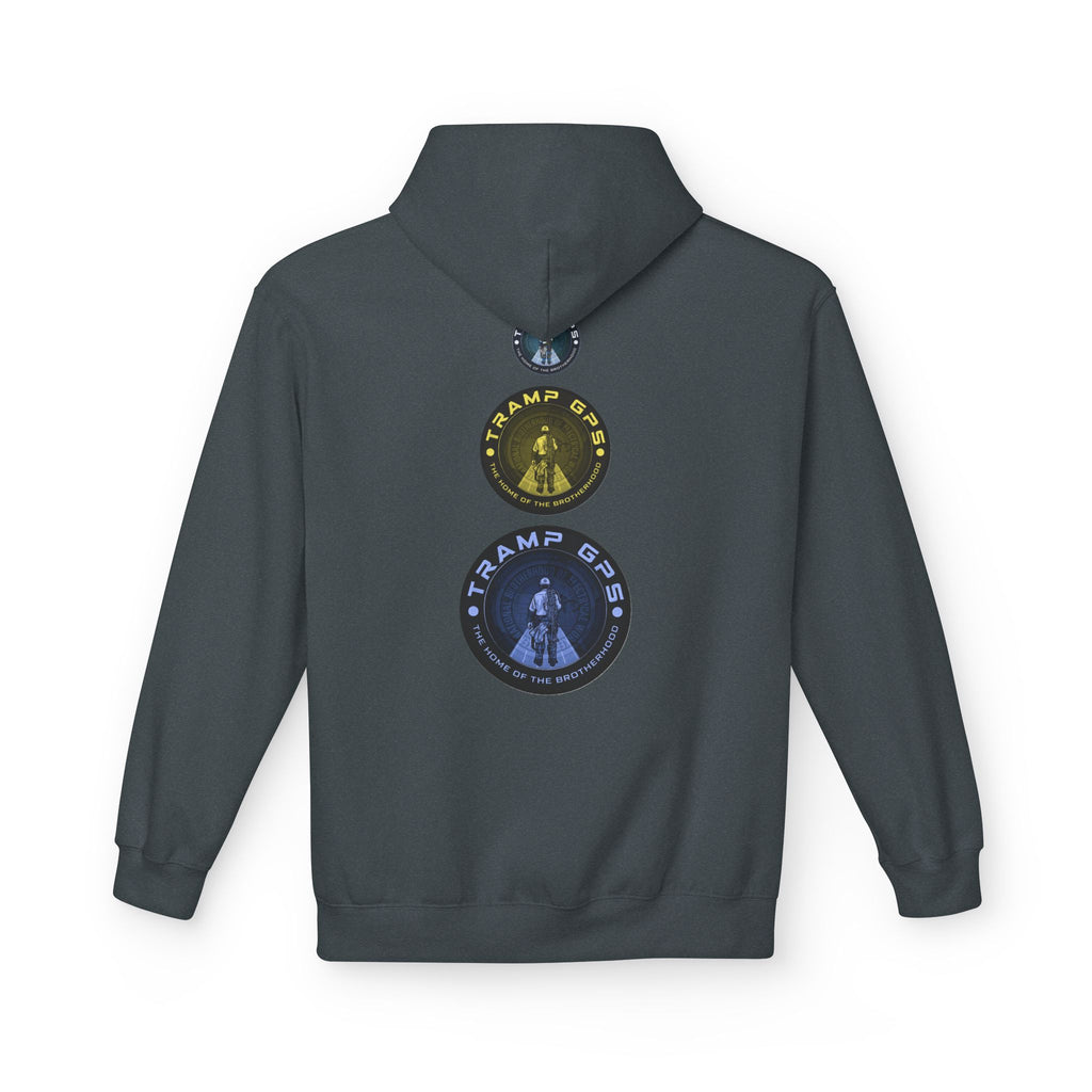 Tramp GPS Logo Hoodie — Retro Badge Graphic Pullover