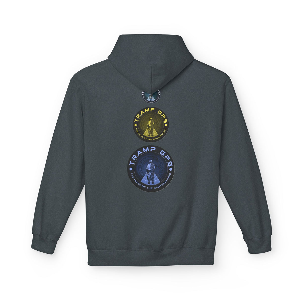 Tramp GPS Logo Hoodie — Retro Badge Graphic Pullover