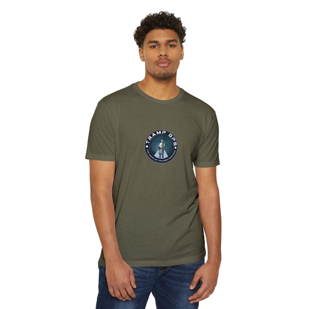 Tramp GPS Graphic T-Shirt — Retro Explorer Patch Design