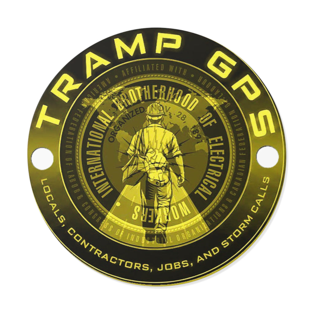 Tramp GPS Round Vinyl Sticker — Electrician Brotherhood Logo, Durable Weatherproof Decal
