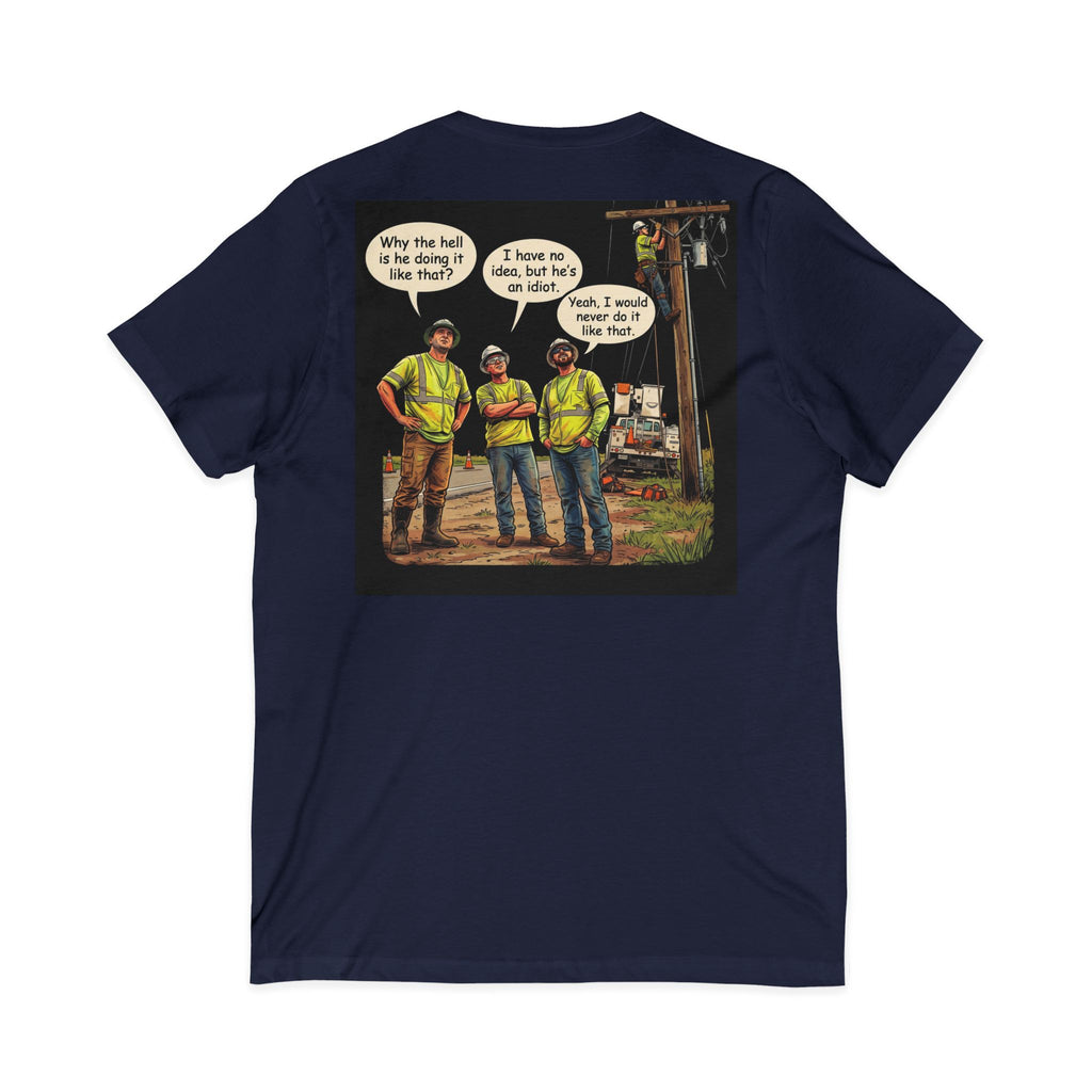 Funny Construction Worker Cartoon V-Neck T-Shirt