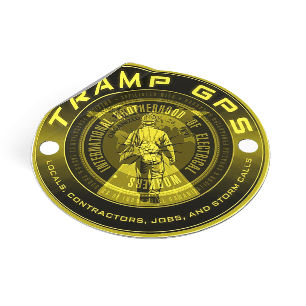 Tramp GPS Round Vinyl Sticker — Electrician Brotherhood Logo, Durable Weatherproof Decal