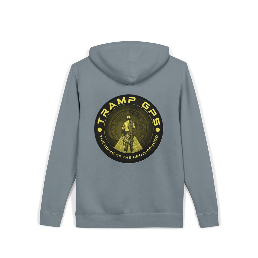 Tramp GPS Hoodie — Vintage Outdoor Badge Pullover
