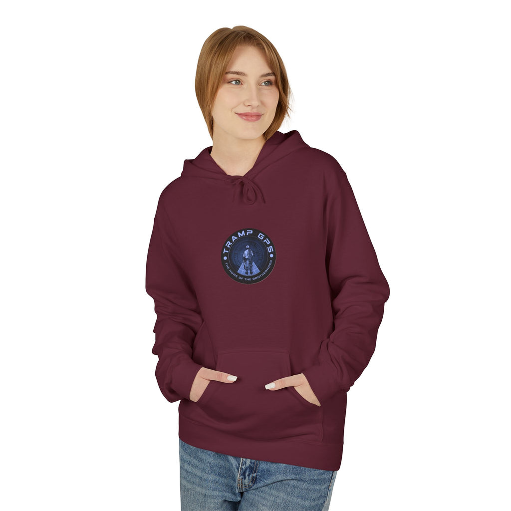 Tramp GPS Logo Hoodie — Retro Badge Graphic Pullover