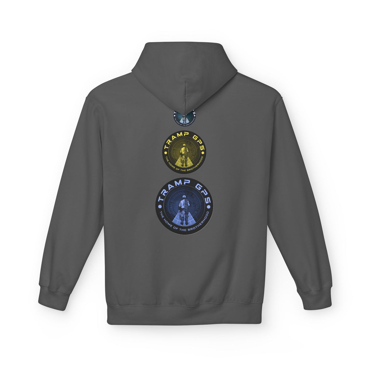 Tramp GPS Logo Hoodie — Retro Badge Graphic Pullover