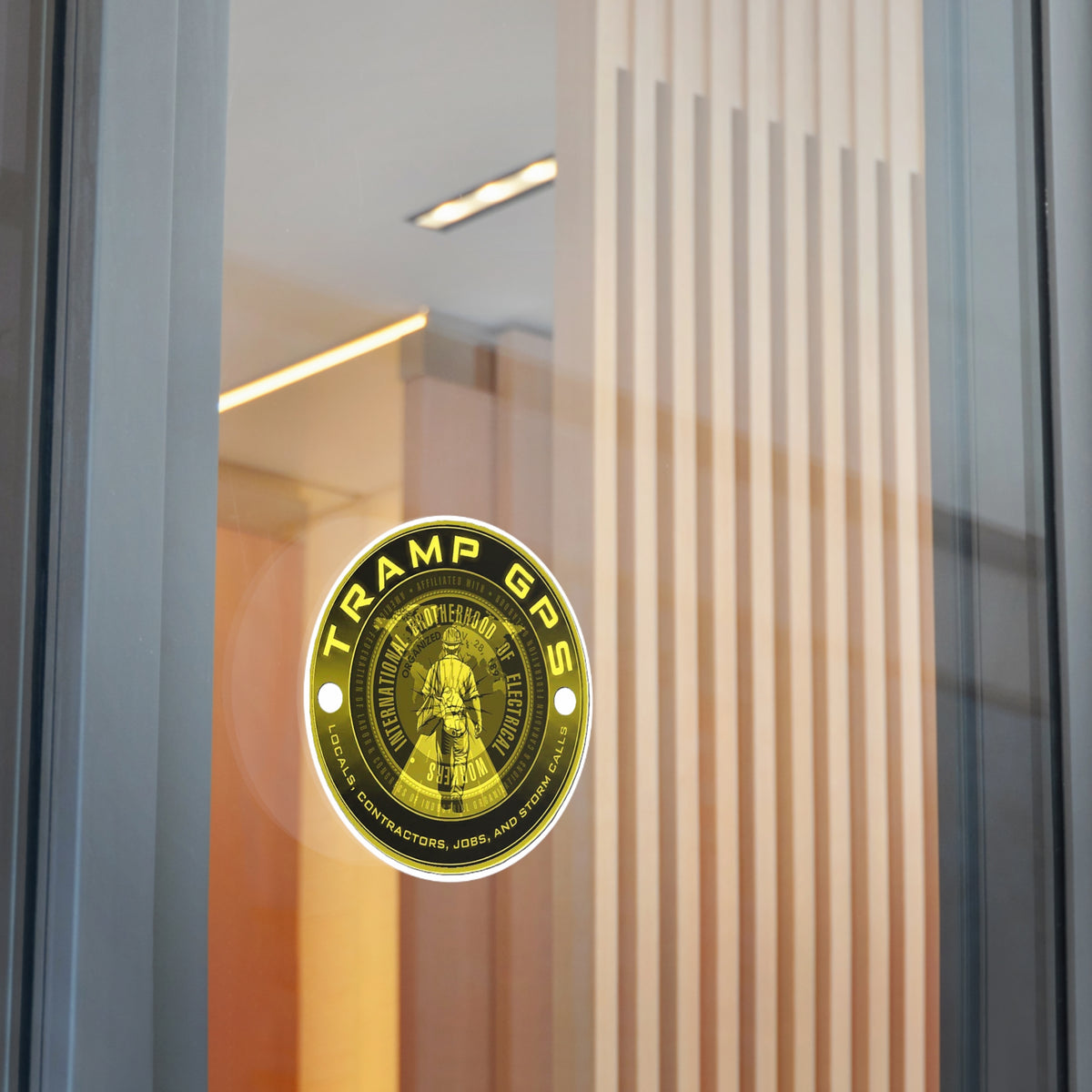 Tramp GPS Round Vinyl Sticker — Electrician Brotherhood Logo, Durable Weatherproof Decal