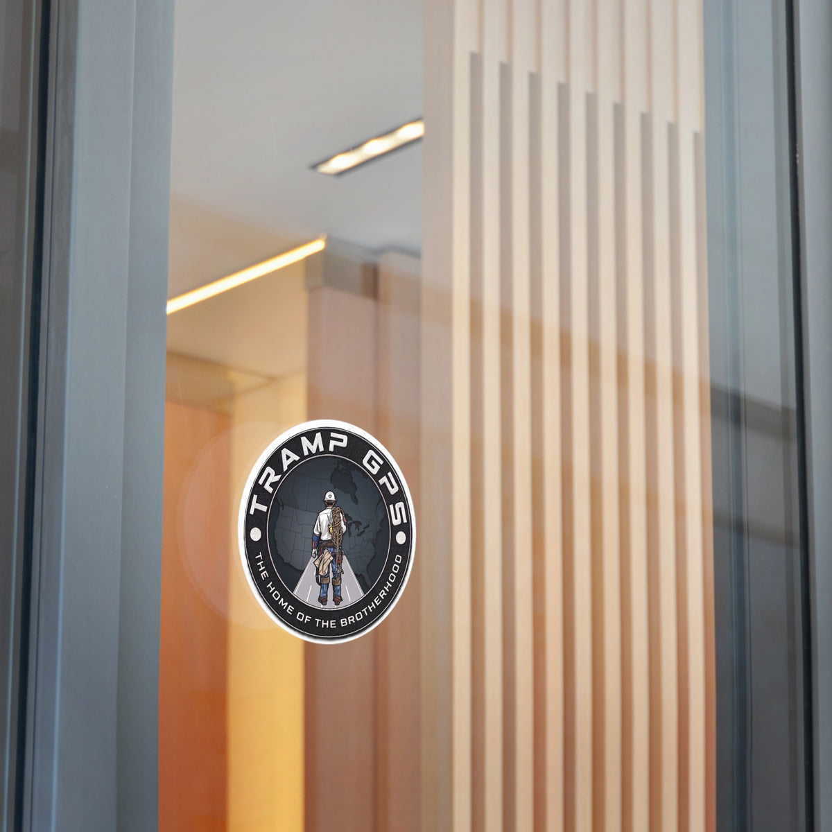 Tramp GPS Round Vinyl Sticker — 'The Home of the Brotherhood' Lineman Design