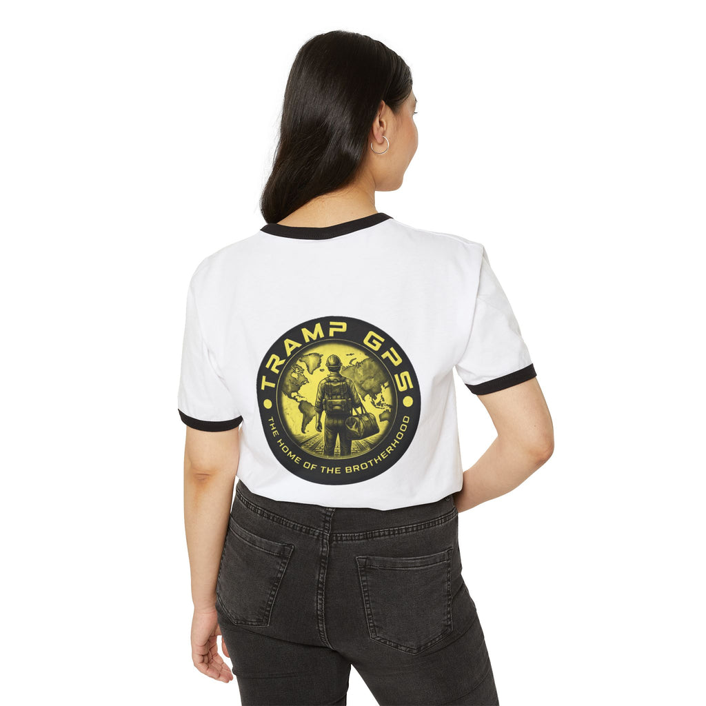 Tramp GPS Logo Ringer T-Shirt — 'Home of the Brotherhood' Retro Adventure Tee
