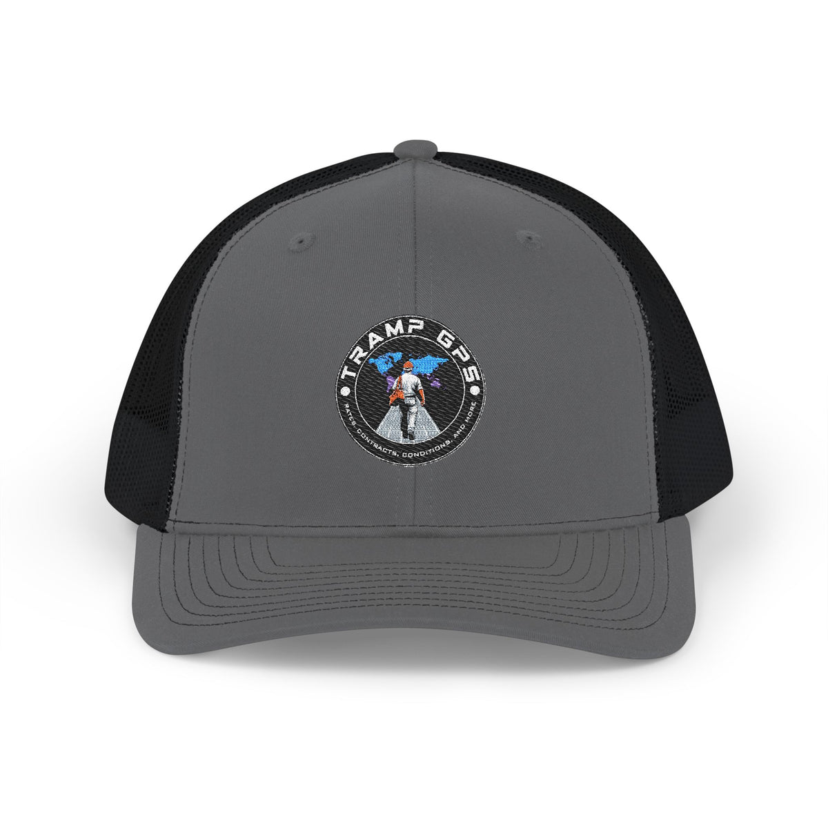 Black & White Trucker Cap with Vintage Mountain Patch – Outdoor Snapback Hat