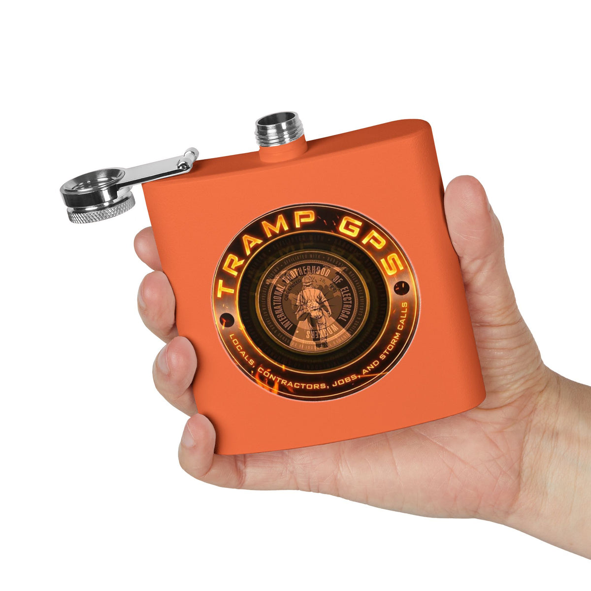 Tramp GPS 6oz Stainless Steel Flask — Vintage Explorer Emblem