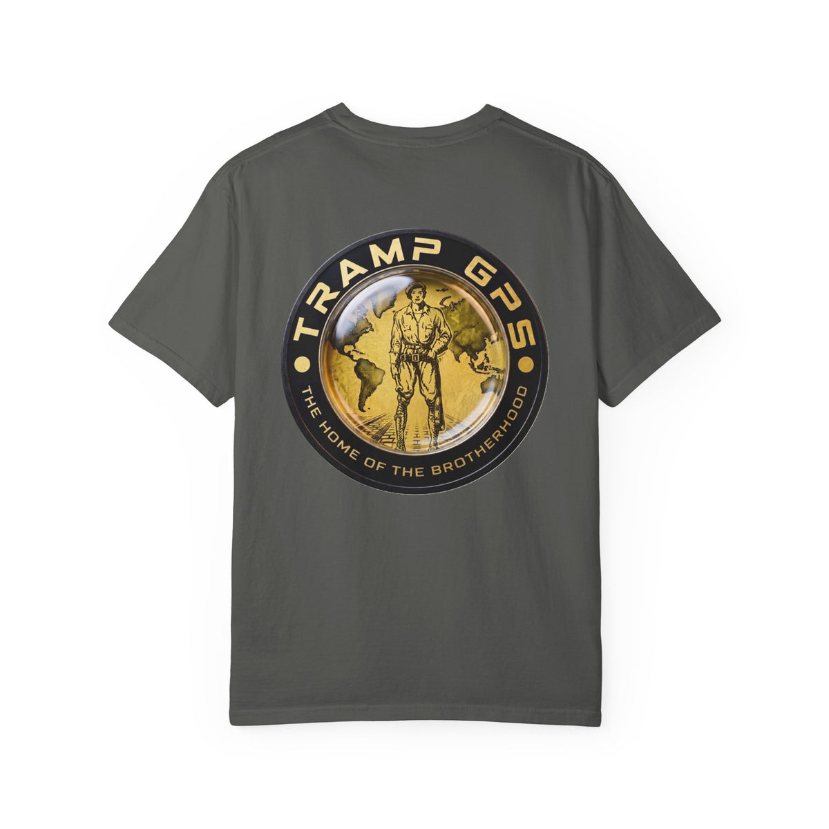 Tramp GPS Graphic T‑Shirt — "Tramp GPS: The Home of the Brotherhood"