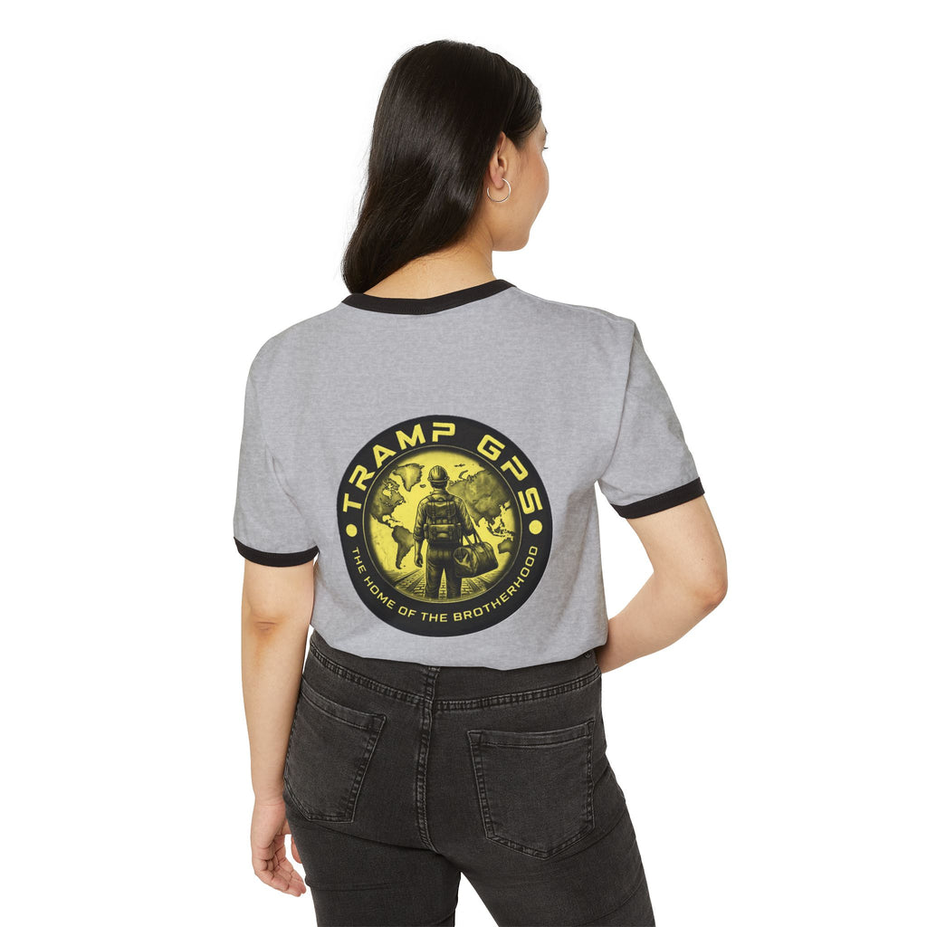 Tramp GPS Logo Ringer T-Shirt — 'Home of the Brotherhood' Retro Adventure Tee