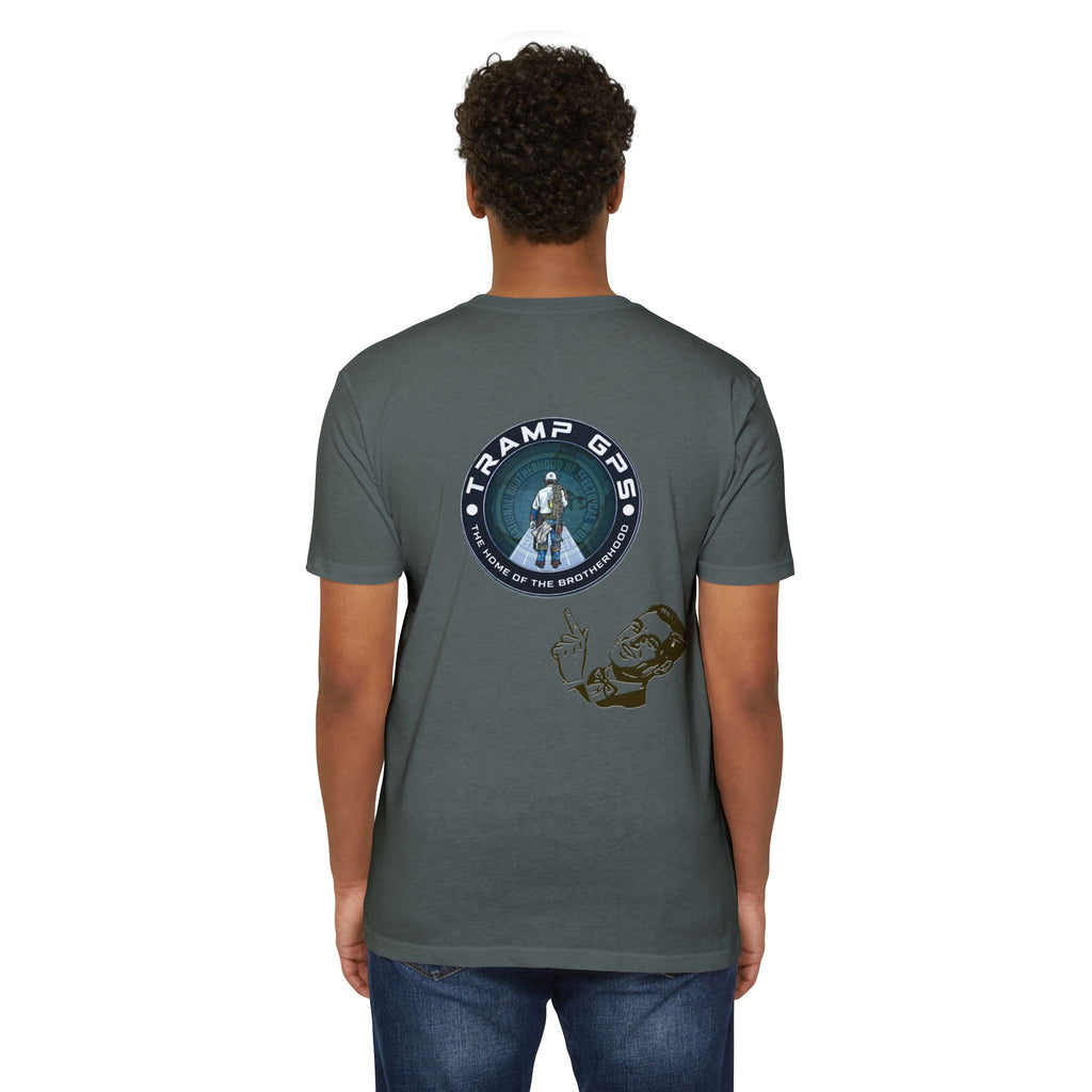 Tramp GPS Graphic T-Shirt — Retro Explorer Patch Design