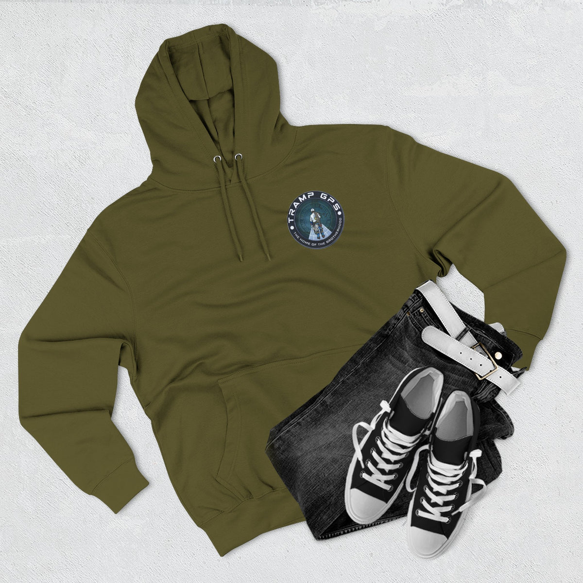 Tramp GPS Hoodie — 'The Home of the Brotherhood' Travel & Adventure Pullover