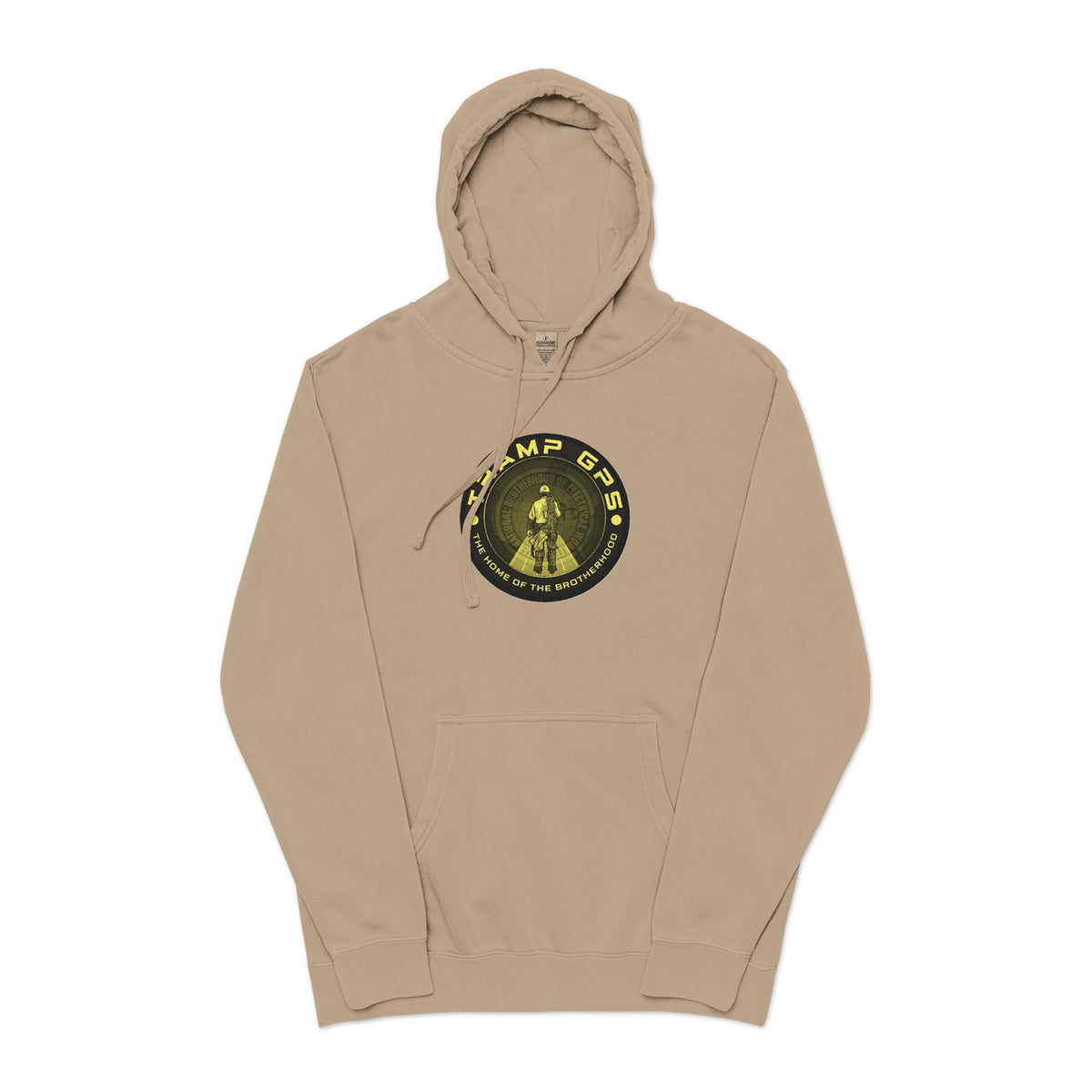 Tramp GPS Hoodie — Vintage Outdoor Badge Pullover