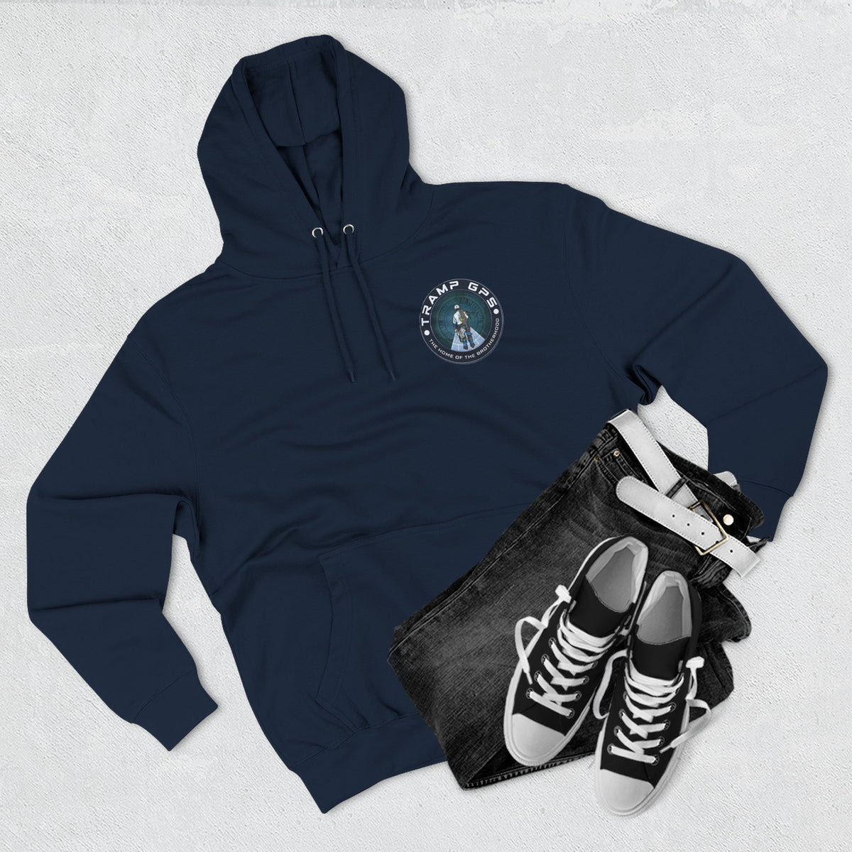 Tramp GPS Hoodie — 'The Home of the Brotherhood' Travel & Adventure Pullover