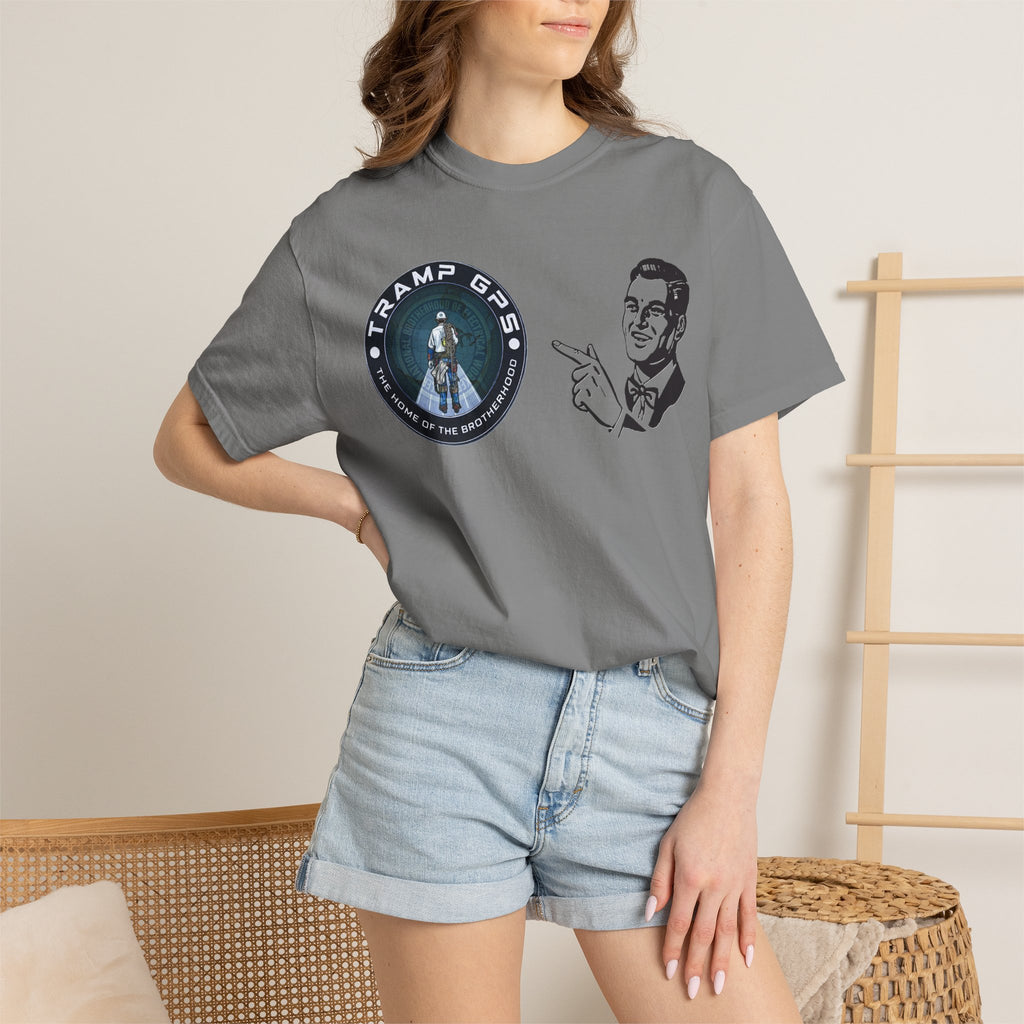 Tramp GPS Retro Patch T‑Shirt — Vintage Adventure Graphic Tee