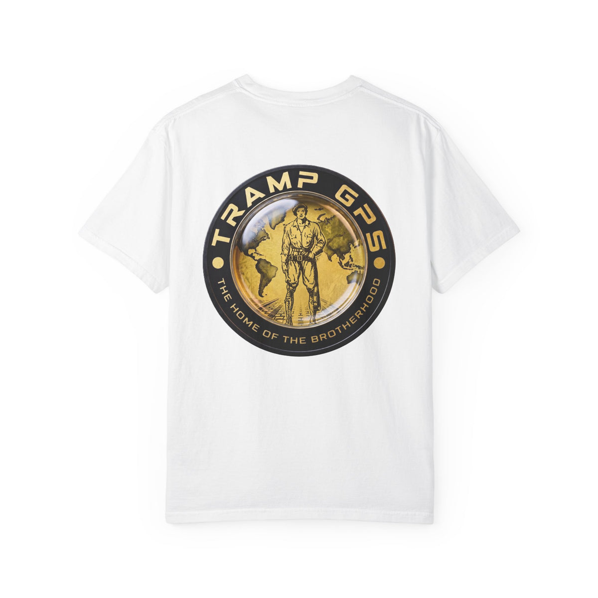 Tramp GPS Graphic T‑Shirt — "Tramp GPS: The Home of the Brotherhood"