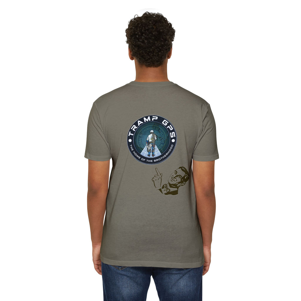 Tramp GPS Graphic T-Shirt — Retro Explorer Patch Design