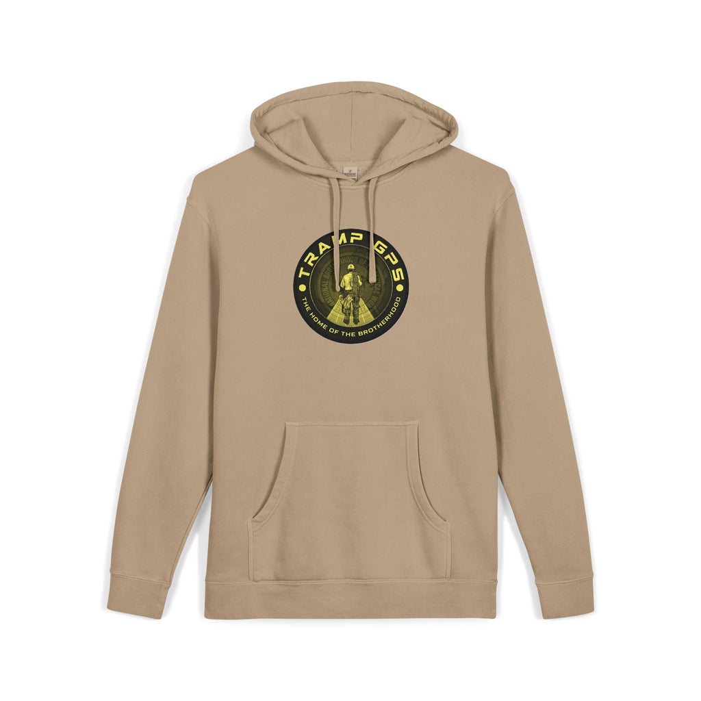 Tramp GPS Hoodie — Vintage Outdoor Badge Pullover