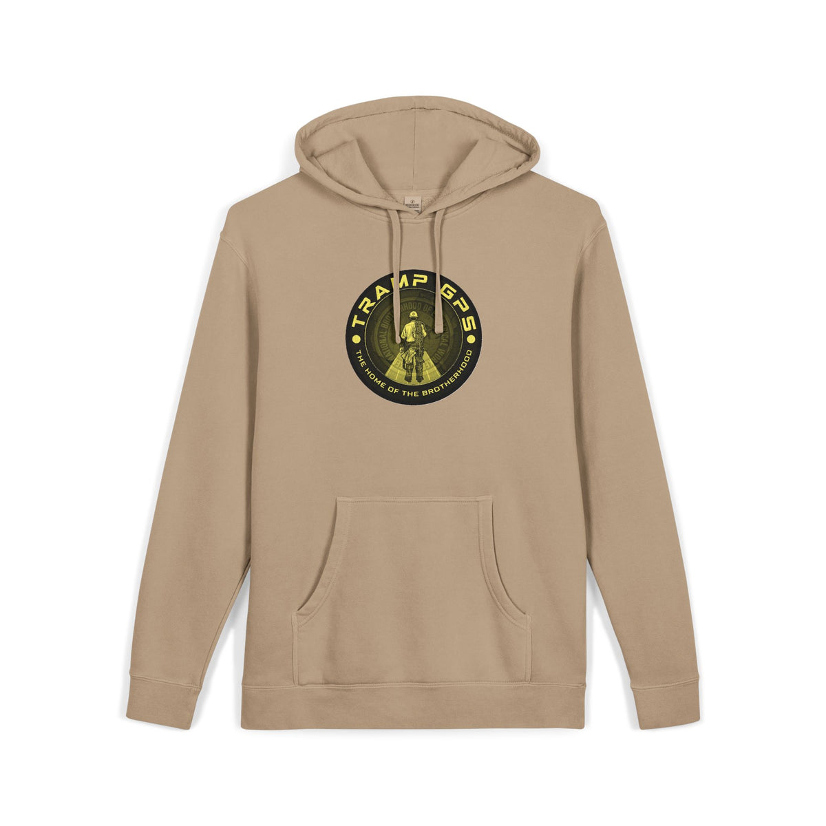 Tramp GPS Hoodie — Vintage Outdoor Badge Pullover