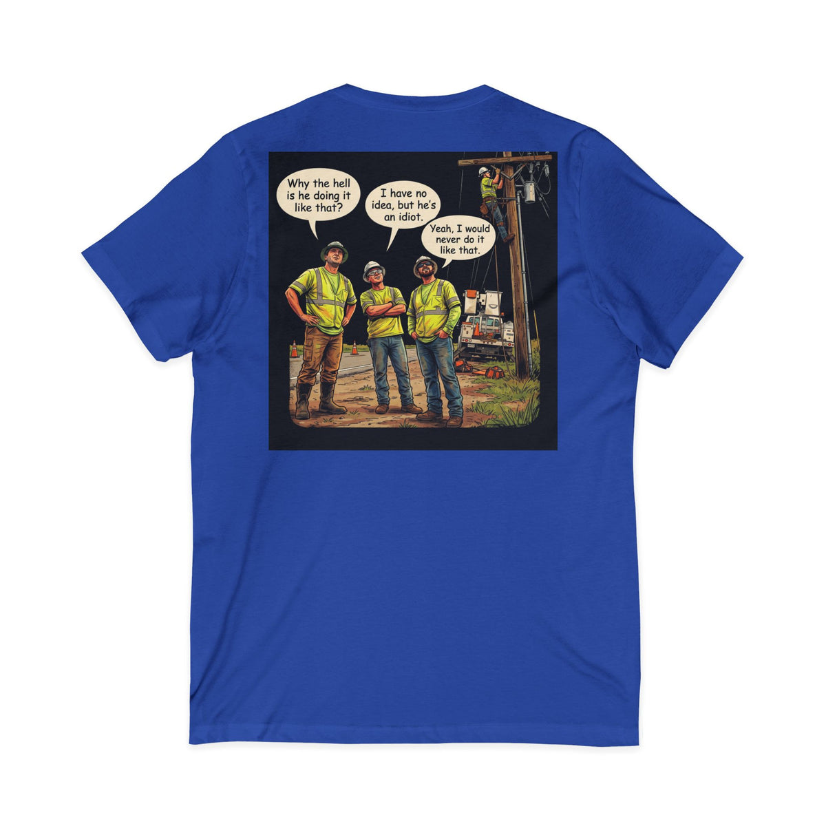 Funny Construction Worker Cartoon V-Neck T-Shirt