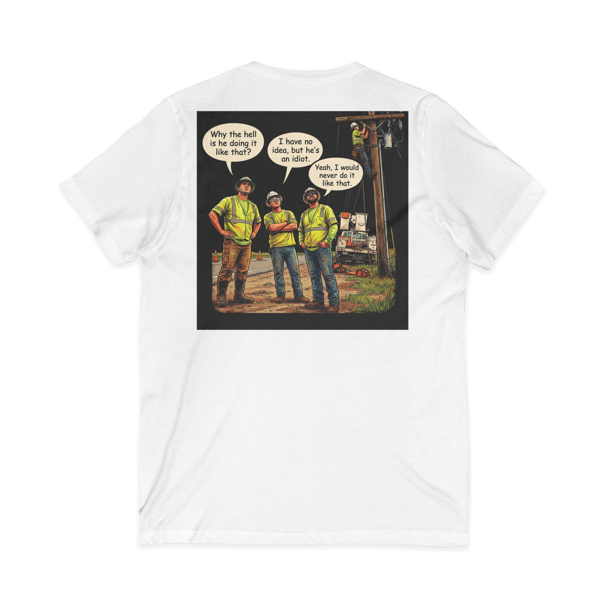 Funny Construction Worker Cartoon V-Neck T-Shirt