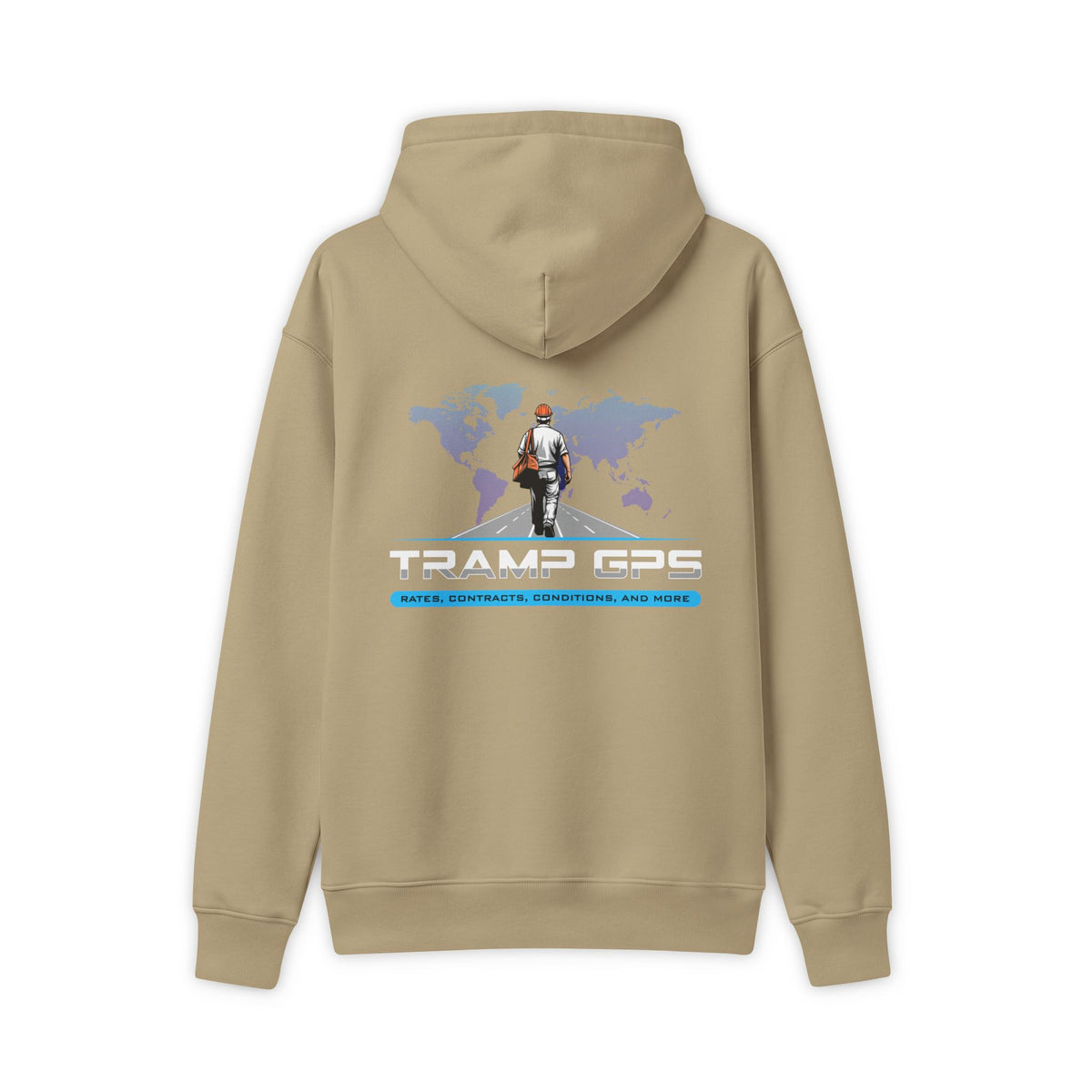 Travel GPS Hoodie — Explorer Logo Pullover with World Map Back Graphic