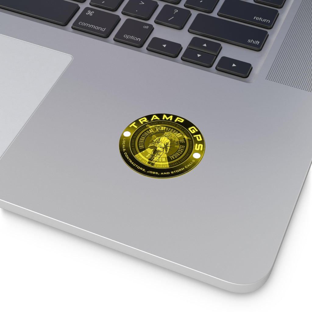 Tramp GPS Round Vinyl Sticker — Electrician Brotherhood Logo, Durable Weatherproof Decal