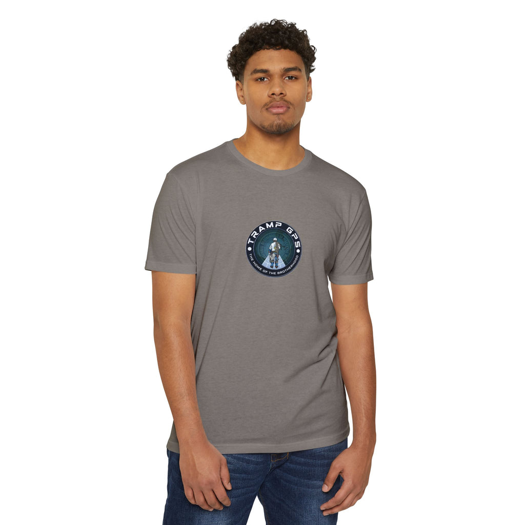 Tramp GPS Graphic T-Shirt — Retro Explorer Patch Design