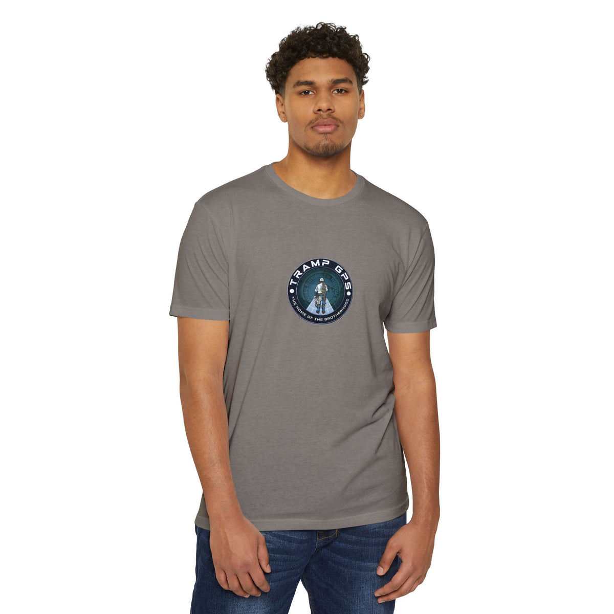 Tramp GPS Graphic T-Shirt — Retro Explorer Patch Design